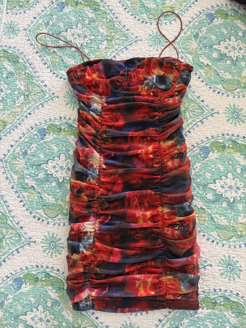 PrettyLittleThing Red & Black Ruched Mini Dress